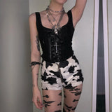 Summer Square Collar Sexual Strap Vest Women's Dark Fashion Knitted Lace