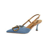 Zingj Wind High Heels 2024 New French Shallow Pointed With Thin Denim High Heel Sandals Summer