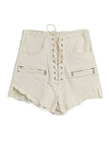 Sexy Denim Shorts Women Streetwear Gothic Jeans Mini High Waist Lace Up Casual Zipper Solid Goth Club Fashion 2022