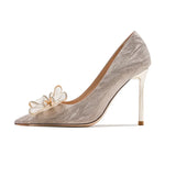 Heels Female Fine Tip Sexy Golden Wedding Shoes Bridesmaids Show Hedley French Girl Bow Silver Single
