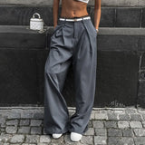 Zingj Temperament Versatile Lace Lace Loose Suit Trousers Female Low Waist Pleated Straight Tube Casual