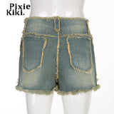 Y2k Vintage Low Rise Denim Shorts Streetwear Ripped Jean Shorts Cute Sexy Summer Bottoms Womens 2022