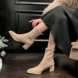 Zingj Comfortable ~2023 New Thick Heel Elastic Suede Thin Boots Versatile Korean Version Of High Heel-Outfit