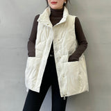 Down Vest Female Wear 2024 Winter Standing Collar Design Feeling Ribbon Warm Vest White Duck Velvet Vest-Outfit