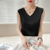 Zingj Vest Female Build Bottom With A Suit Satin Summer V Collar White Outside Wearing Small Sling Shirt-Outfit