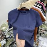 Taro Purple Cotton Short-Sleeved T-Shirt Women's New Loose Round-Neck T-Shirt Blouse In The Summer Of
