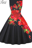 Dress Women Vintage Elegant Party Dress Retro Swing Floral Print Sleeveless Casual Midi Sundress