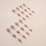 Zingj Pure Desire Blush Nail White French Striped Ballet Shoes Fake Nail Pearl Diamond Beautiful Nail