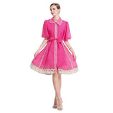 New Famous Summer Retro Collar Single Buckle Lace Lantern Sleeve