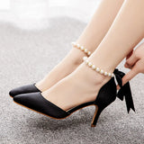 Cm Medium Heel Sandals Fine Heel Water Drill Beaded Sandals Simulation Silk Wedding Banquet Dress Shoe Tips Sandals
