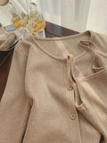 Zingj Texture Two-Piece Set Of Halter Vest Knit Cardigan Female Autumn 2024 New Women's Sweater Suit