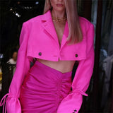 Women Blazer V Neck Long Sleeve Cropped Blazer Autumn Chic Button Lace Up Turn-down Collar