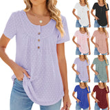 Zingj 2024 New Circle Draw Pleated Button Short Sleeve Swallow-Tailed T-Shirt Top-Outfit