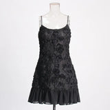 2025 Spring New Fashion Sexy Three-Dimensional Flowers Stitching Design Sense Hanging Lotus Side A-Shaped Dress