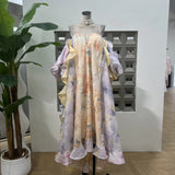 High-End Heavy Industry Holiday Style Tective Dress Large Size Loose Lotus Leaf Side Print Bare Back Sexy