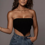 Zingj Strapless Knit Sling Irregular Sleeveless Shoulder Tight Thin Knit Top Sweater-Outfit