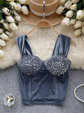 Sequin Velvet Sexy Tank Tops Women Mini Slim Fit Solid Backles Hotsweet Fashion Senior Outerwear Vintage Party