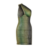 Women Summer One Shoulder Hollow Out Sleeveless Printed Party Mini Dress Sundress 2021 Female Clothing