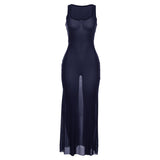 Autumn Summer New Women's Sexy Perspective Mesh Holiday Dress Evening Dress