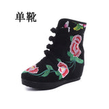 Zingj Boots With Cotton And Velvet Cotton Shoes Retro National Style Chinese Style Women's Shoes Cloth Shoes Ladies Embroidered Shoes Handmade High