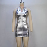 Zingj Selling Female 2024 Winter New Pure Color Pleated Sexy Hanging Neck Zipper Slim Wrap Hip Dress Women's