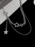 Rhinestone Star Decor Layered Chain Necklace- Outfit