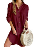 Zingj Hot Fall Casual Long Sleeve Lapel Button Shirt Dress Women's