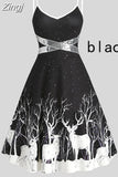 Women Christmas Dress Elegant Puff Long Sleeve Faux Fur Collar Midi Party Costume Xmas New Year Festival