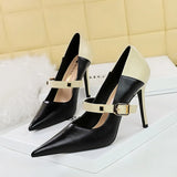 Zingj Retro High Heels Women's Shoes Ultra High Heel Light Tip Color One Word Belt Women's Single