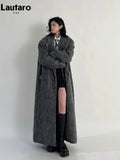 Autumn Winter Clothes Women Oversized Extra Long Casual Warm Grey Wool & Blends Coat Women Maxi Fluffy Woolen