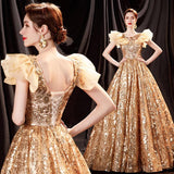 Golden Bride Wedding Toast Annual Stage Walk Show Solo Performance Host Wedding Banquet Evening Dress