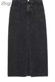 Black Denim Skirt Woman Slit Jean Long Skirts For Women Fashion 2023 High Waist Summer Midi Skirt Y2k Streetwear