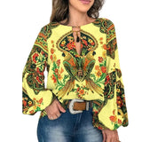 Print Ruffle Blouse Shirt Autumn Winter Long Sleeve Elegant Office Lady V-Neck Button Tops Blusa Women Shirts Casual