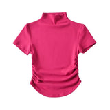 Zingj Fashion Women's Wear Pure Style Spicy Girls Small High-Necked Short-Sleeved T-Shirt Temperament Slim Short Style Navel High-Waist
