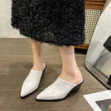 Zingj 2024 New Baotou Half Drag Female Small Square Slope With High Heel Cool Drag Fashion To Wear Bright Leather Lazy Muller Shoes-Outfit