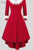 Christmas Costume Party Dress Women Long Sleeve Deep V-neck Vintage Elegant Winter Dress New Year Holiday