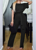 Casual Short Sleeve Solid Color Playsuit Round Neck High Waist Elegant Lace-up Jumpsuit Romper 2020 top Women's