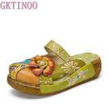 Flower Slippers Genuine Leather Shoes Handmade Slides Flip Flop On The Platform Clogs For Women Woman Slippers Plus