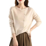 Bump Shirt ~ 2025 Autumn And Winter Single Row Buckle Cashmere Cardigan Women Solid Color Cashmere Low Round Collar Thin Knitted