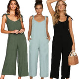 Women Rompers 2023 Summer new Ladies Casual Clothes Loose Linen Cotton Jumpsuit Sleeveless Backless Playsuit Trousers