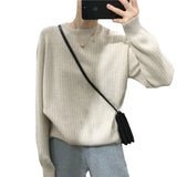 Zingj Winter 2023 Version Of Korean Women's Clothing Loose Cover Meat Lazy Wind Round Collar Knit Bottom Shirt Pure Color Pullover Sweater Female-Outfit