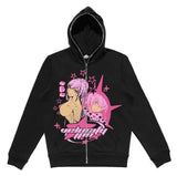 Zip up Hoodies Women Y2k Printing Clothes Teens Vintage Anime Hoodie New Oversize Letter Embroidery Sweatshirts
