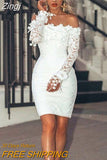 Women's Elegant Sexy Lace Off Shoulder Floral Dress Special Occasion Bodycon Slim Dress Lady Casual Party Short Mini