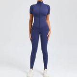 Zingj Abdomen Design Zipper Short Sleeve Yoga Jumpsuit Women Wear Fitness Sports Tights 50320-Outfit