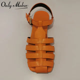 Onlymaker Brand Women's Flat Sandals Summer Casual Soft Genuine Leather Summer Roman Female Big Size Fashion