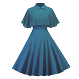 Cape Vintage Gothic Flare Dress Women 50s 60s 2pcs Turn Down Collar Elegant Party Wear Summer A Line Midi Swing