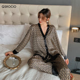 Women's Pajamas Set V Neck Design Luxury Cross Letter Print Sleepwear Silk Like Home Clothes XXL Large Size