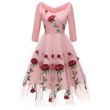 Winter Autumn Embroidery Women Vintage 70s Mexican Ethnic Floral Boho Midi Off Shoulder Party Dress Vestido Robe Femme