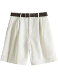 100% Cotton Casual White Denim Shorts Women Summer Sexy High Waist Shorts Jeans Female Vintage Belt Loose
