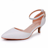 Cm Large-Size Sandals Fine Heel Point White Matur PU Wedding Shoes Sandals White High Heels Bridal